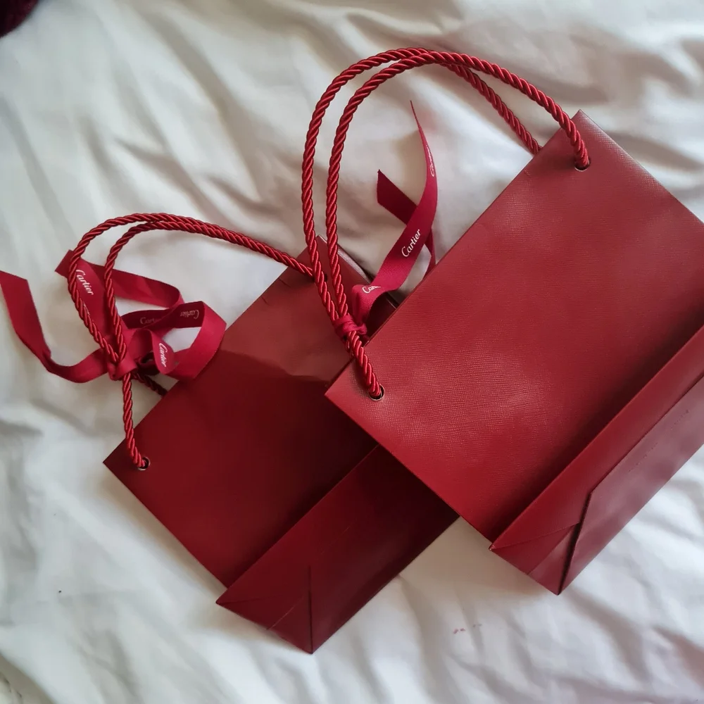 CARTIER fancy red GIFT BAGS with Ribbons - Set of 2 - AUTHENTIC!